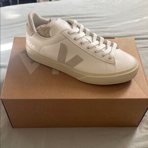 Veja White and Tan Sneakers